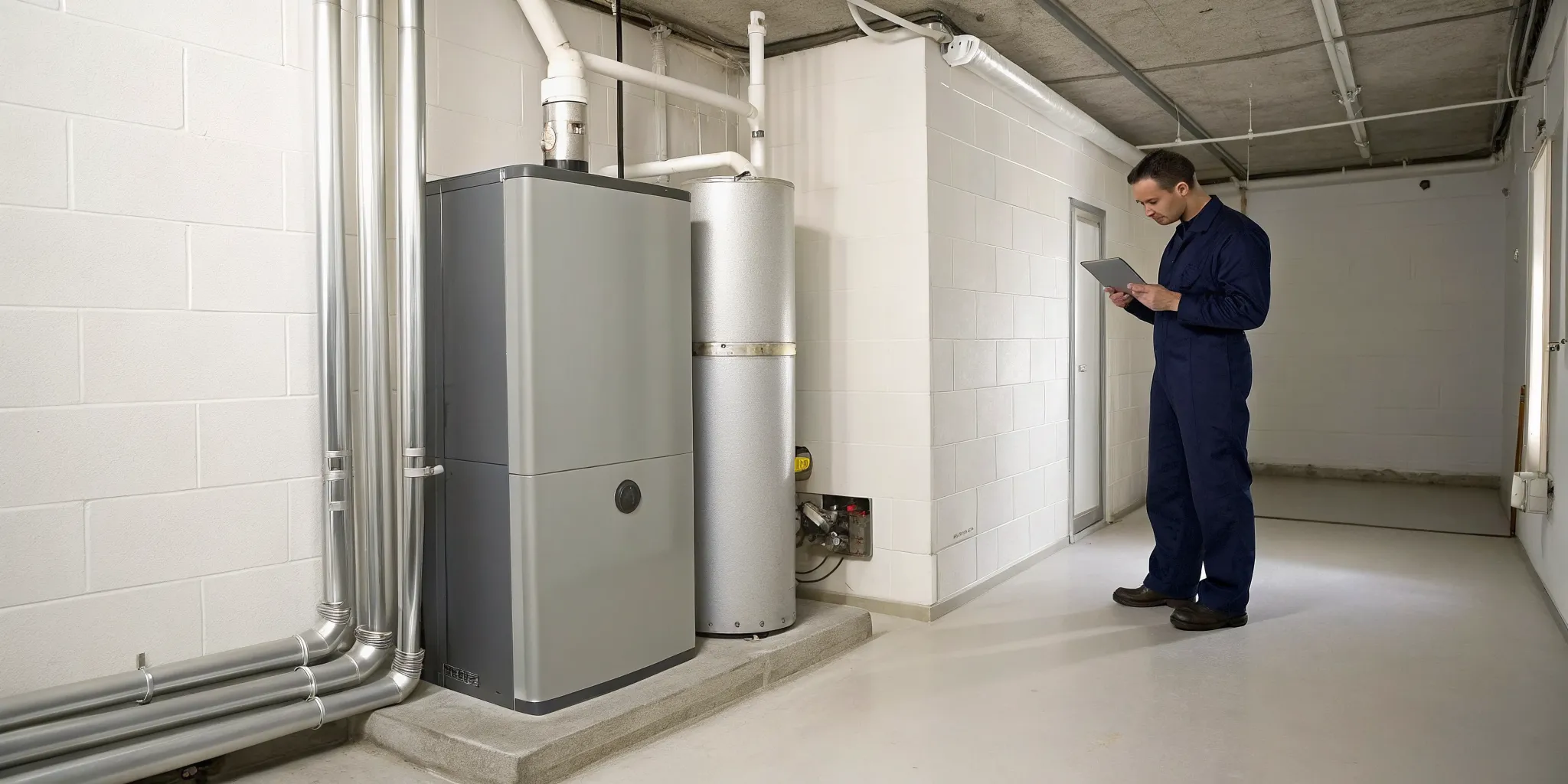 Technician completing a new furnace installation, a major factor in the total cost.