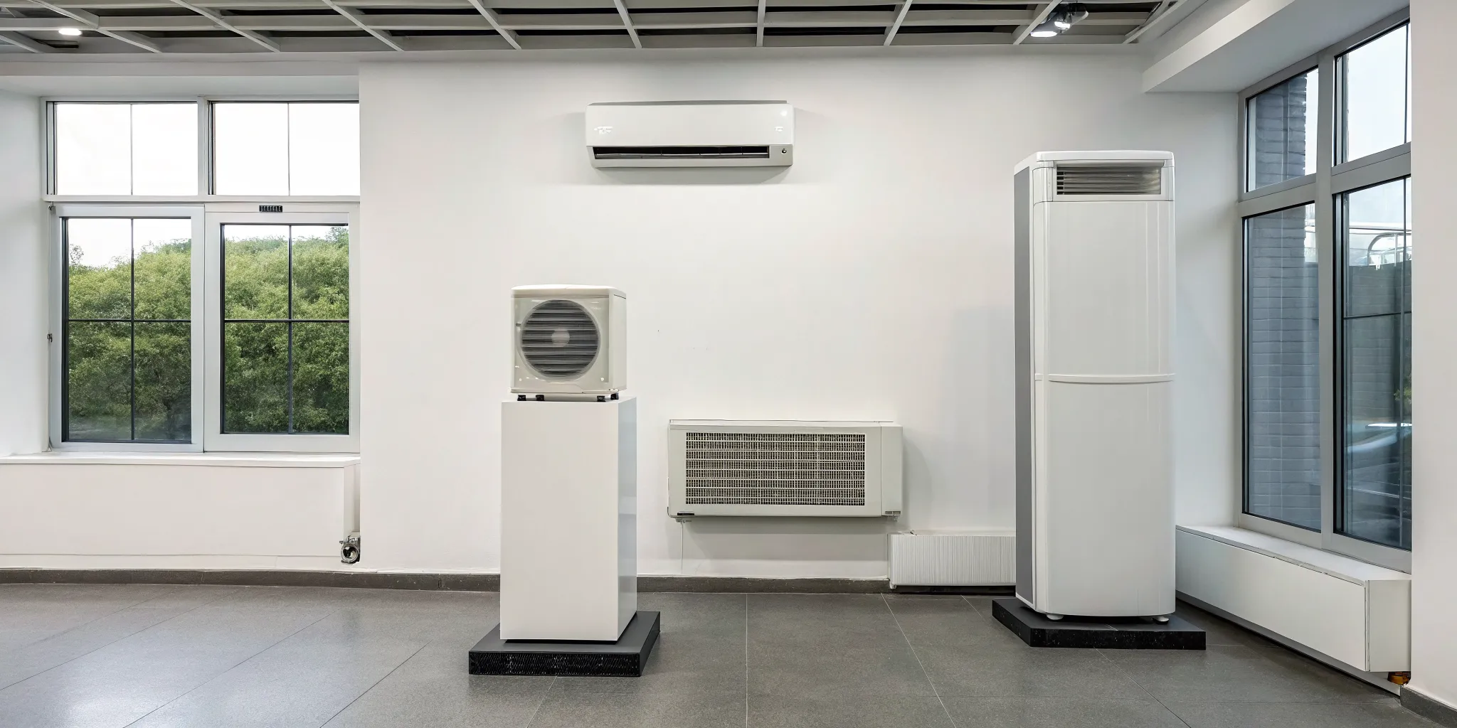 A display of the best energy efficient air conditioner models, including central, window, and mini-split types.