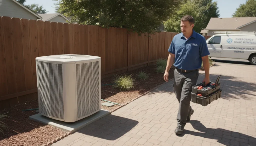 HVAC technician arriving at a residential home for emergency AC repair