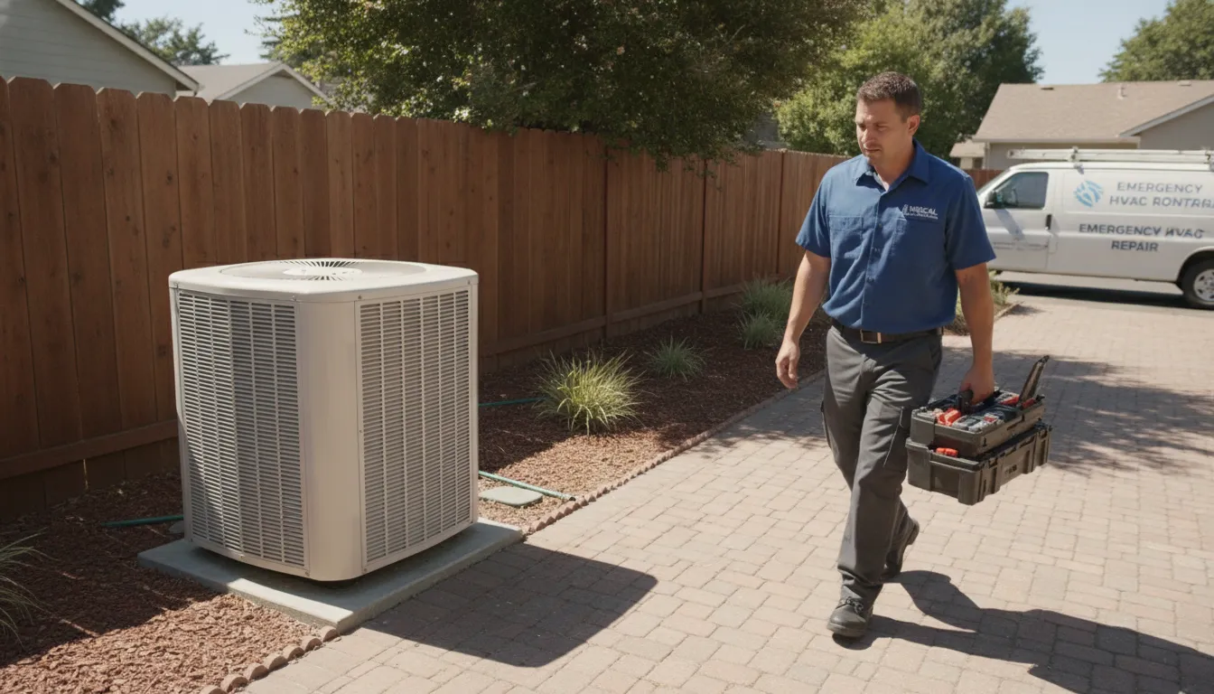 HVAC technician arriving at a residential home for emergency AC repair
