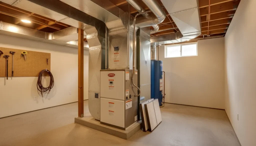 Modern gas furnace in a residential Northern California home with professional HVAC equipment