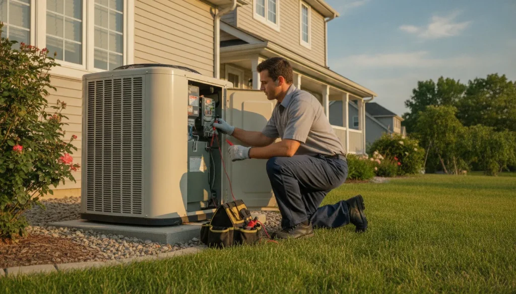 Airteks technician servicing a home HVAC system in Dublin, California